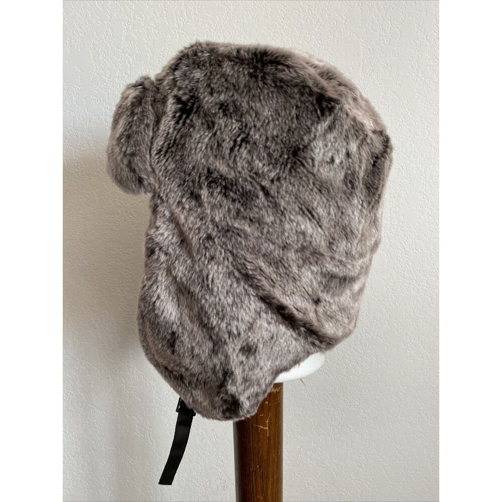 Dorfman Pacific DPC Ear Flap Hat Grey Faux Fur w Quilted Lining Trapper Hat S/M